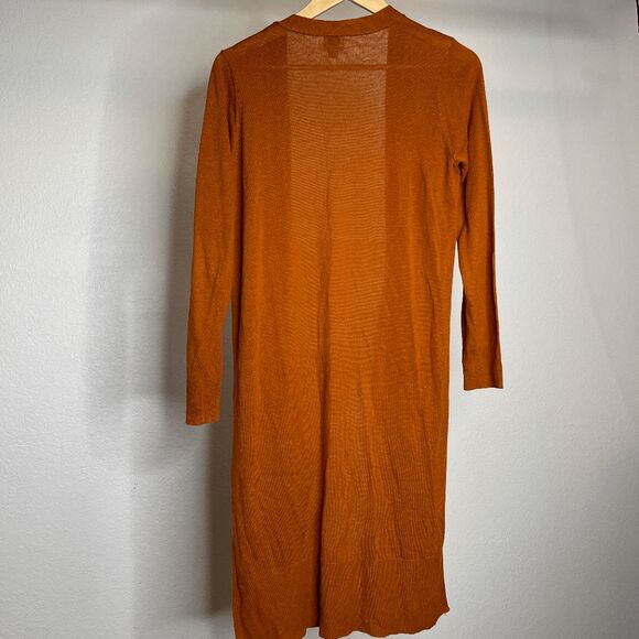 A New Day Orange Duster Cardigan Long Sleeve Open Front Pockets Knit Small - Picture 7 of 8